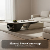 Multi-Functional Expandable Coffee Table Retro Design Extendable Nesting Table with Storage Sturdy and Long-Lasting Living Room Furniture Two-Tier Design for Families, Homeowners, Apartment Dwellers, Lounge Area, Small Areas, Entertaining Guests