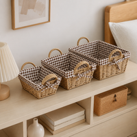 Storage Basket Set of 3, Woven Basket with Handles, Natural Plant Fiber Basket for Fruit, Vegetables, Kitchen, 34/31/27cm