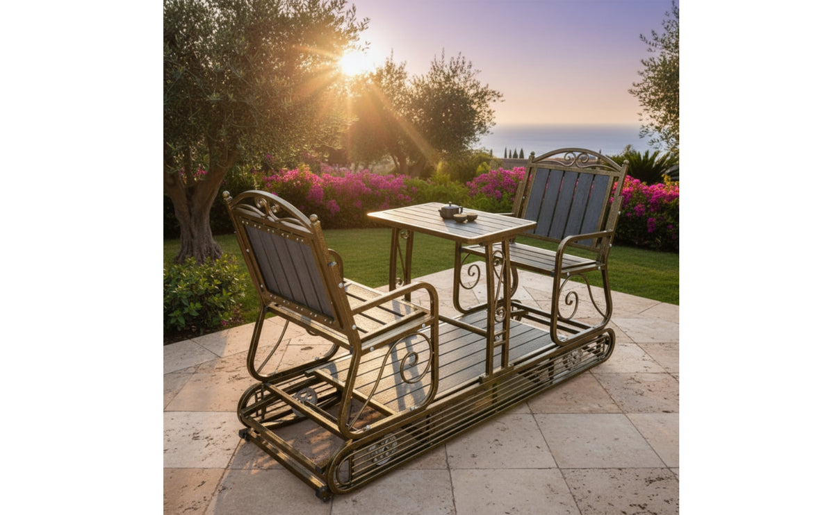 Rattan Patio Rocker Easy to Clean Outdoor Rocking Loveseat Double Rocking Bench Table Included Patio Loveseat Set Canopy Shade