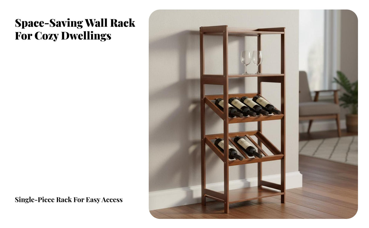 Vino Rack with Glass Holder Solid Wood Construction Standing Vino Rack Sturdy Design for Entertainers, Homeowners, Living Room, Basement, Kitchen