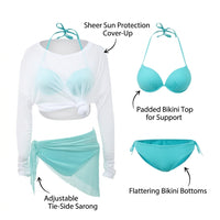 Girls Beach Dress with Padded Chest for Comfort, Long Sleeve Polyester Bikini Cover Up Top for Water Park and Party