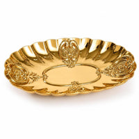Ornate Oval Tray with Scalloped Rim Embossed Tray with Scalloped Edge Compact Trinket Dish Polished for Vanity, Bedside Table