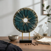 Abstract Desk Sculpture with Base Textured 3D Table Ornament Disk-Shaped Metal Wall Disc Ornament for Shelf, Cabinet