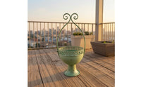 Pedestal Flower Pot Vintage Arched Flower Planter with Hanger Distressed Planters Metal for Homeowners, Patio, Porch