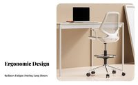 Lumbar Support Rolling Drafting Chair Adjustable Height Ergonomic High-Back Mesh Chair With Foot Ring Office Furniture 360° Swivel for Students, Architects, Artists, Study Room, Studio, Reception Area