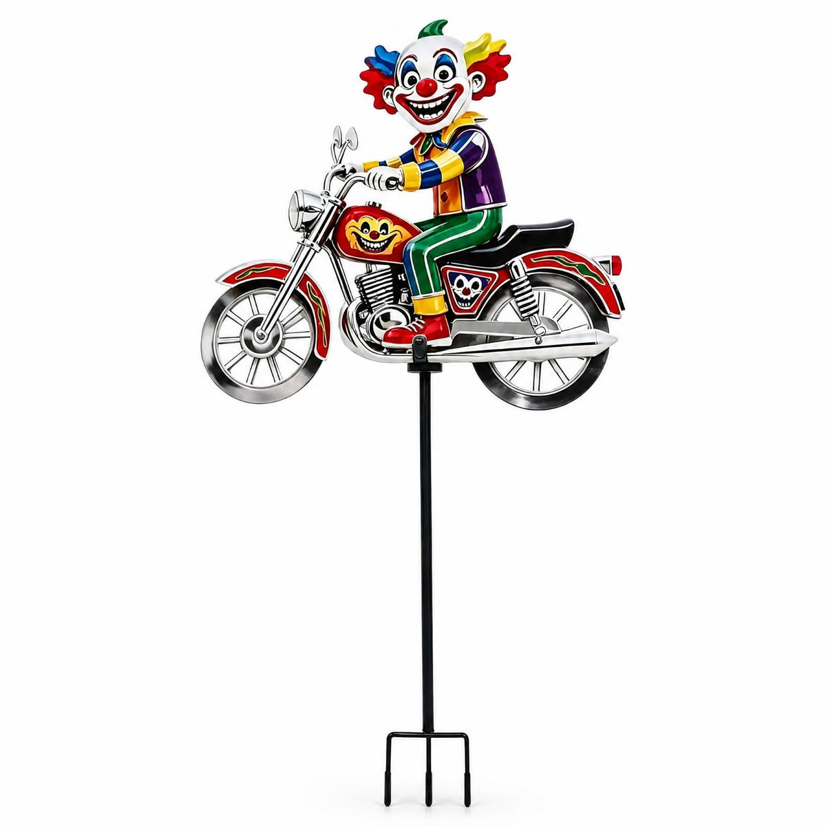 Clown Motorcycle Stake Easy Installation Clown Riding Motorcycle Weatherproof Metal Garden Stake