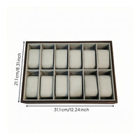 Walnut-Grain Watch Display Tray Padded Wooden Watch Tray Rectangular Accessory Storage Compartmented