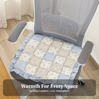 Ruffled Dining Chair Pad Secure-Hold Ties Floral Tie-on Chair Pad Breathable Patchwork Seat Cushion for Students, Office