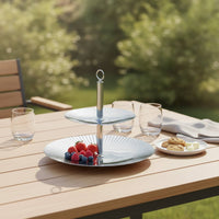 2 Tier Serving Stand Stainless Steel Oval Fruit Basket Sturdy Tableware for Dining Table, Kitchen Counter, Parties
