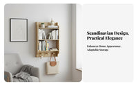 Nordic Design Exposed Shelving Unit With Hooks Wall-Mounted Cubby Shelf Space-Saving Bookshelf Multifunctional for Homeowners, Students, Office Workers, Living Room, Bedroom