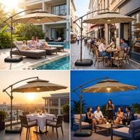 Cantilever Umbrella with Wheeled Base Commercial Offset Patio Umbrella with Light Heavy-Duty for Restaurants, Cafes, Patios, Terraces, Storefronts