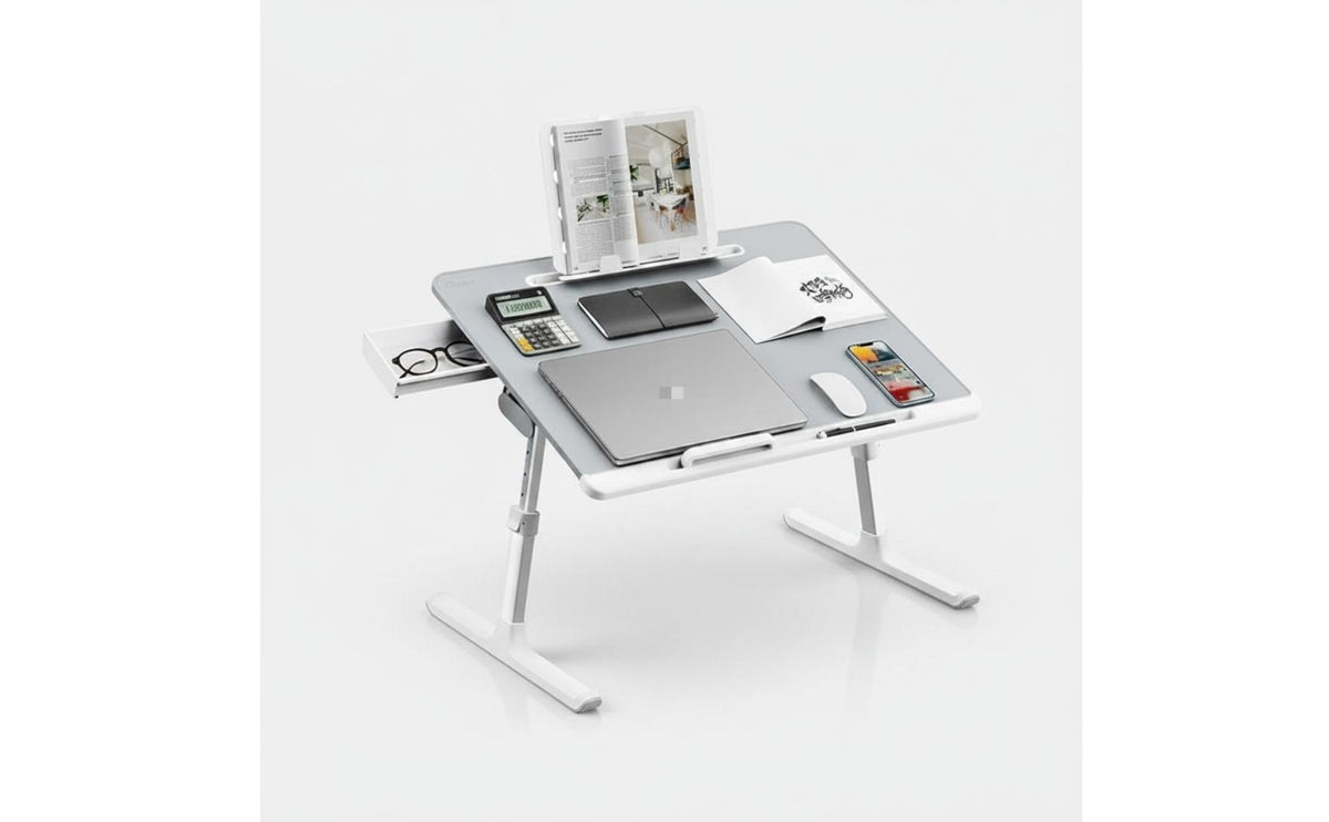 Foldable Folding Bed Desk Tilting Top Height Adjustable Table Stable Base Mobile Computer Desk Bookstand for Students, Office