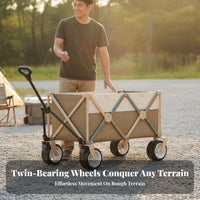 360° Swivel Wheels Foldable Camping Wagon Adjustable Handle Large Capacity Folding Wagon Upgraded Carbon Steel Frame Collapsible Utility Cart No Assembly Required for Families, Beachgoers, Gardeners, Travel, Shopping
