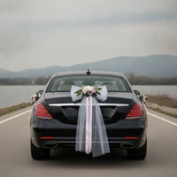 Romantic Artificial Flower Decoration with Veil Elegant Wedding Car Decoration Universal Decorations Easy-Install for Brides