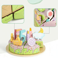 Pastel Wooden Birthday Cake Toy Learning Birthday Cake Play Food Set Safe Sturdy for Preschool
