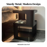 Minimalist Design Multi-Tier Metal Stand Modern design 2-Tier Side Table adaptable Use Nightstand Space-Saving for Apartment Dwellers, Homeowners, Students, Bedroom, Living Room, Small Spaces, Entryway