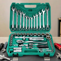 Socket Wrench Set with Case 72-Tooth Ratchet and Socket Set Portable Tools for Hobbyists, Vehicle Owners, Garage, Roadside Emergency
