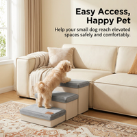 Pet Ladder for Bed and Couch, Foldable Dog Stairs with Storage for Small Portable Pet Steps Indoor Bedroom, Grey Velvet All Season