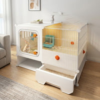 Easy to Clean Small Animal Cage with Bunny Hay Feeder, 45cm Wide Small Animal Cage, Automatic Waste Removal Bunny Cage for Routine Living
