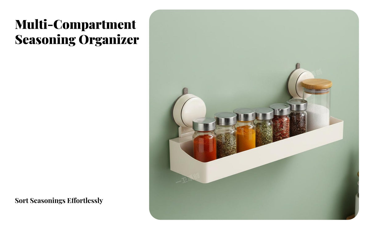 Drilldrillless Installation Suction Cup Seasoning Holder Moisture-Proof Containers Seasoning Rack Wall or Countertop Use Kitchen Organizer Heavy Duty for Renters, Household Chefss, Homemakers, Pantry