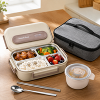 Lunch Box Adults, 4 Compartment Bento Box with Soup Bowl & Cutlery, 304 Stainless Steel Lunchbox for Office Workers, 1700ml