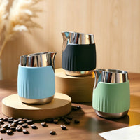 Easy-Grip Milk Frothing Pitcher with Silicone Sleeve Precision Milk Frothing Pitcher with Spout Premium Long-Lasting for Baristas, Espresso Lovers