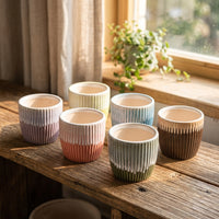 Plant Pots and Flower Pots Set of 6, Fluted Texture Small Plant Pots for Home Office, Indoor Garden Pots, Simple Creative Garden Decoration