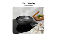 Uncoated Iron Wok Uncoated Flat Bottom Wok Hammered Stir-Fry Pan Versatile Cookware Easy to Clean for Small Families