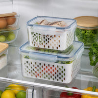 Food Storage Containers with Lids, Drainer Basket, Refrigerator Organizer for Fruits, Vegetables, Meat
