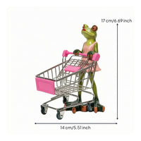 Frog Figurine with Shopping Cart Charming Miniature Shopping Cart Figurine Statue for Desk