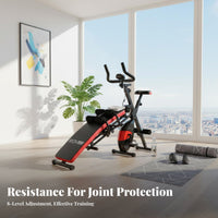 Resistance Multifunctional Exercise Bike Quiet Operation Stationary Bike Sit-up Bench Space Saving All-in-Single Home Workout Machine Adjustable Seat and Backrest for Men, Women