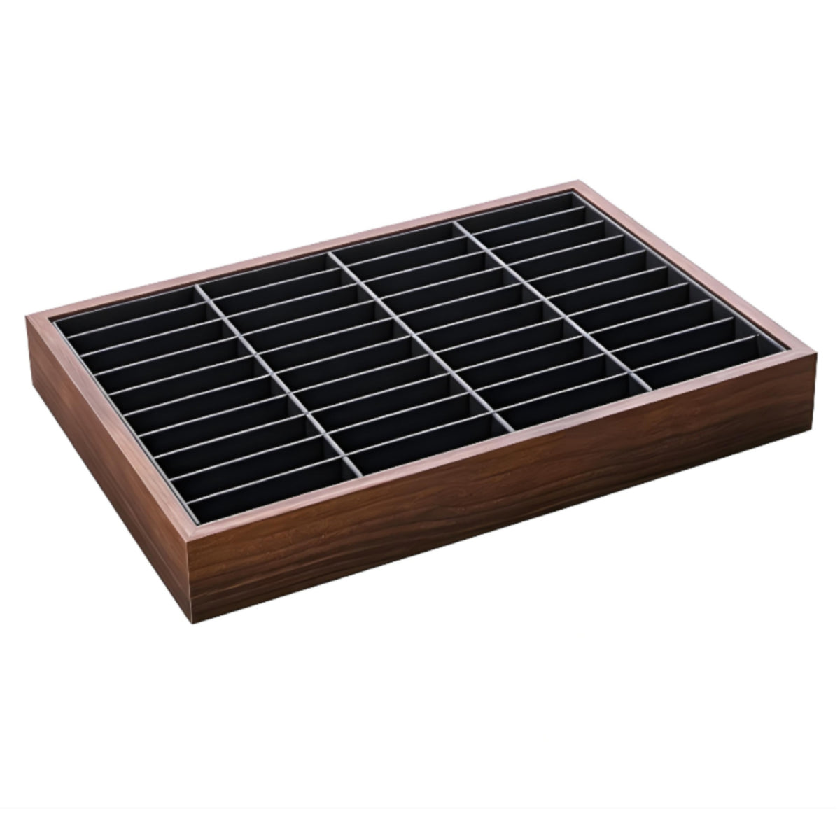 Walnut Finish 40-Slot Bracelet Tray Wood-Look Bracelet Organizer Tray Metal Loop Supports