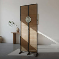 Wooden Frame Bamboo Screen Minimalist Design Chinese Design Partition Handcrafted Freestanding Room Divider for Entryway, Office