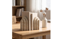 Resin Bookend Decorative Arch Bookend Earthy Elegance Imitation Travertine Book Stopper for Coffee Table