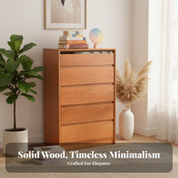 5-Drawer Wooden Chest Minimalist Design Nordic Design Low Cabinet Sturdy Construction 5 Drawer Storage Unit for Adults, Parents, Bedroom, Home, Closet