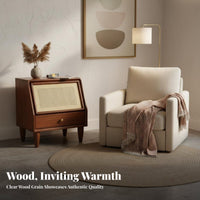Modern Minimalist Design Bedside Storage Cabinet Rattan Design Wicker-Front Cabinet Versatile Use Nightstand Space Saving for Apartment Dwellers, Guesthouse Operators, Bedroom, Small Areas, Living Room, Next to Sofa