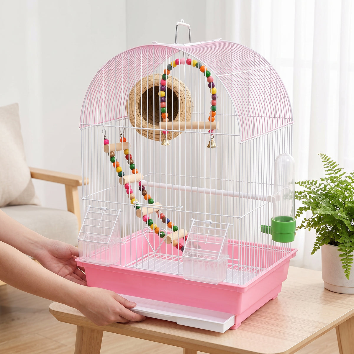 Bird Cage for Small Parrots and Finches, Anti-Splash Design, with Accessories