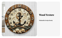 Easy to Hang Round Wooden Look Clock Quartz Movement Vintage Design Wall Clock Battery Operated for Bedroom, Living Room, Kitchen