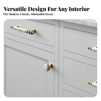 Light Luxury Design Ceramic Cabinet Handle Modern Simple White and Gold Drawer Pull Elegant Appearance for Kitchen, Bedroom, Bathroom