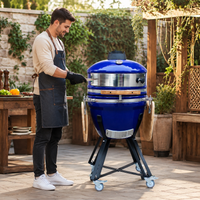 Kamado Grill BBQ Stove Charcoal Grilled Kamado Grill Outdoor Cooking Utensil Ceramic Grill Large 46.7cm Compatible with Smoking For Family and Friends