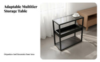 Modern Aesthetic Fluted Glass Surface End Table Space-Saving Design Tiered Accent Table Multi-Layer Storage Household Furniture Stable Frame for Apartment Dwellers, Homeowners, Students, Living Room, Bedroom, Small Areas, Sofa Side