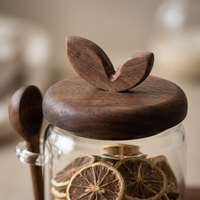 Glass Storage Jar with Wooden Spoon, Clear Glass Food Container for Tea Coffee Beans, Airtight Pantry Storage for Dry Ingredients