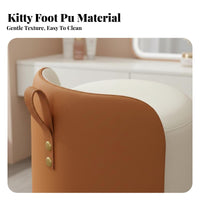 Light Luxury & design Round Makeup Pouf Modern Design Upholstered Round Ottoman Gold-Tone Metal Base Vanity Seat Multifunctional for Beauticians, Homeowners, Nail Salon, changing area, Walk-in Closet, Entryway