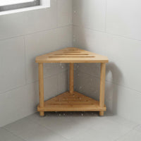 Multi-Purpose Bamboo Corner Shower Bench Waterproof 2-Tier Bamboo Corner Shelf Space Saving Bathroom Furniture Stable Structure for Kitchen