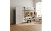 Installation-No-Installation Foldable Clothes Drying Rack Extendable Rods Adjustable Clothes Horse Large Capacity Rolling Garment Rack Heavy Duty for Students, Balcony, Bedroom, Dorm Room