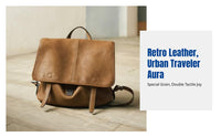 Vegetable Tanned Leather Satchel Backpack, Vintage Style, Multi-Carry, Unisex, Casual Travel Bag