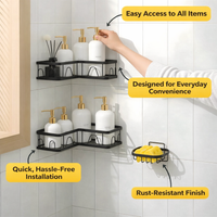 Corner Shower Storage Rack 2 Tier, No Drill Organizer with Soap Dish Holder, Carbon Steel Hook Mounted for Toiletries and Cosmetics Wall Shelves