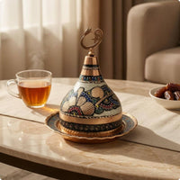 Hand-Painted Metal Serving Piece Floral Patterns Ornate Metal Tableware Home Decor Item Multicolor Embossed