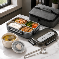 Lunch Box Adults, 4 Compartment Bento Box with Soup Bowl & Cutlery, 304 Stainless Steel Lunchbox for Office Workers, 1700ml