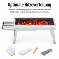 Foldable Charcoal Grill, Portable Camping Grill for 3-7 People, Suitcase Grill with Grill Grate, 88.5x23x29.5cm